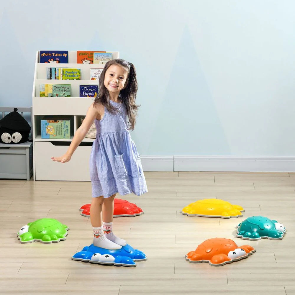 Children's balance stepping stones. Crab shaped and multi coloured.