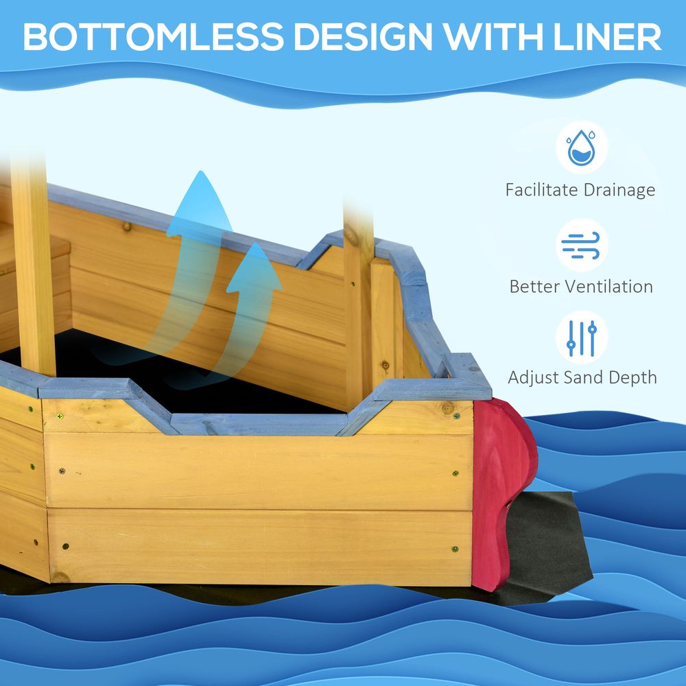 Kids Wooden Pirate Ship Sand Pit with Canopy Shade