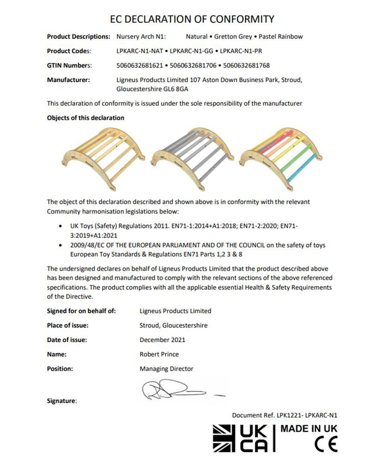 Pikler nursery size rocker arch declaration of conformity