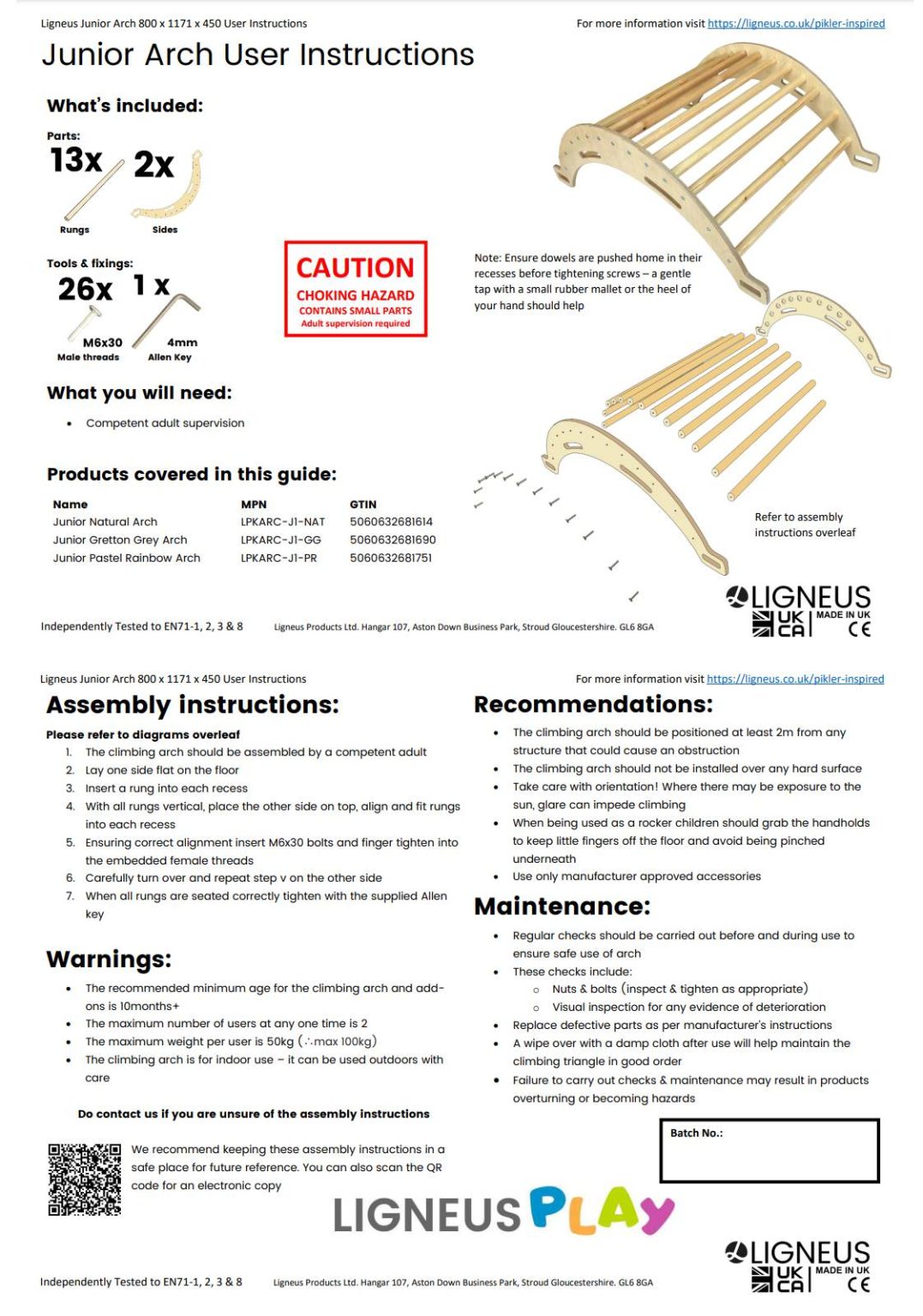 Pikler junior arch user instructions