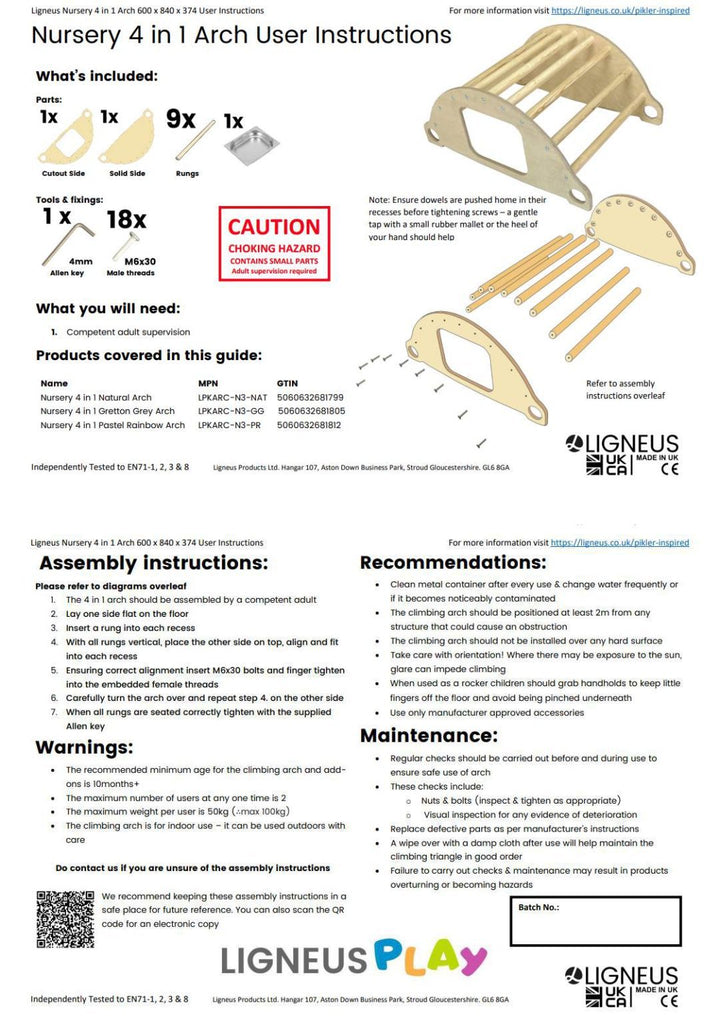 Pikler 4-in-1 arch user instructions