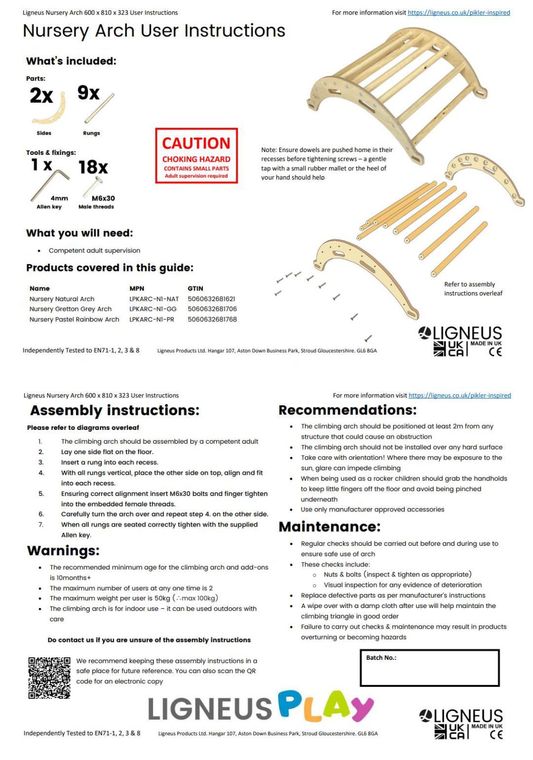 Pikler nursery size rocker arch user instructions