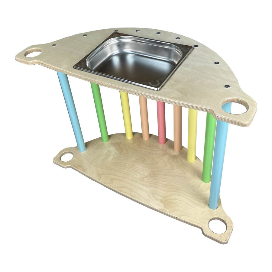 Pikler 4-in-1 rocker arch and sensory table in pastel rainbow finish