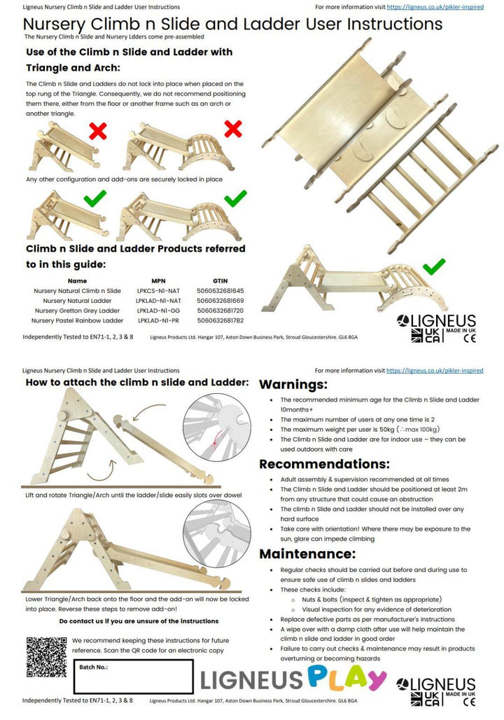 Pikler nursery size climb n slide and ladder user instructions