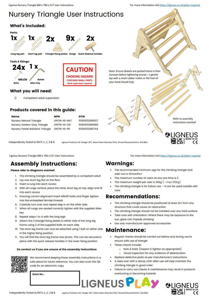 Pikler triangle nursery size user instructions